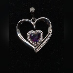.925 Sterling Silver Heart and Purple Heart Pendant, Jewelry
